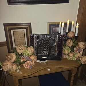 Brahmin Black, Brown With Gold Trim Crocodile Embossed Leather Tote